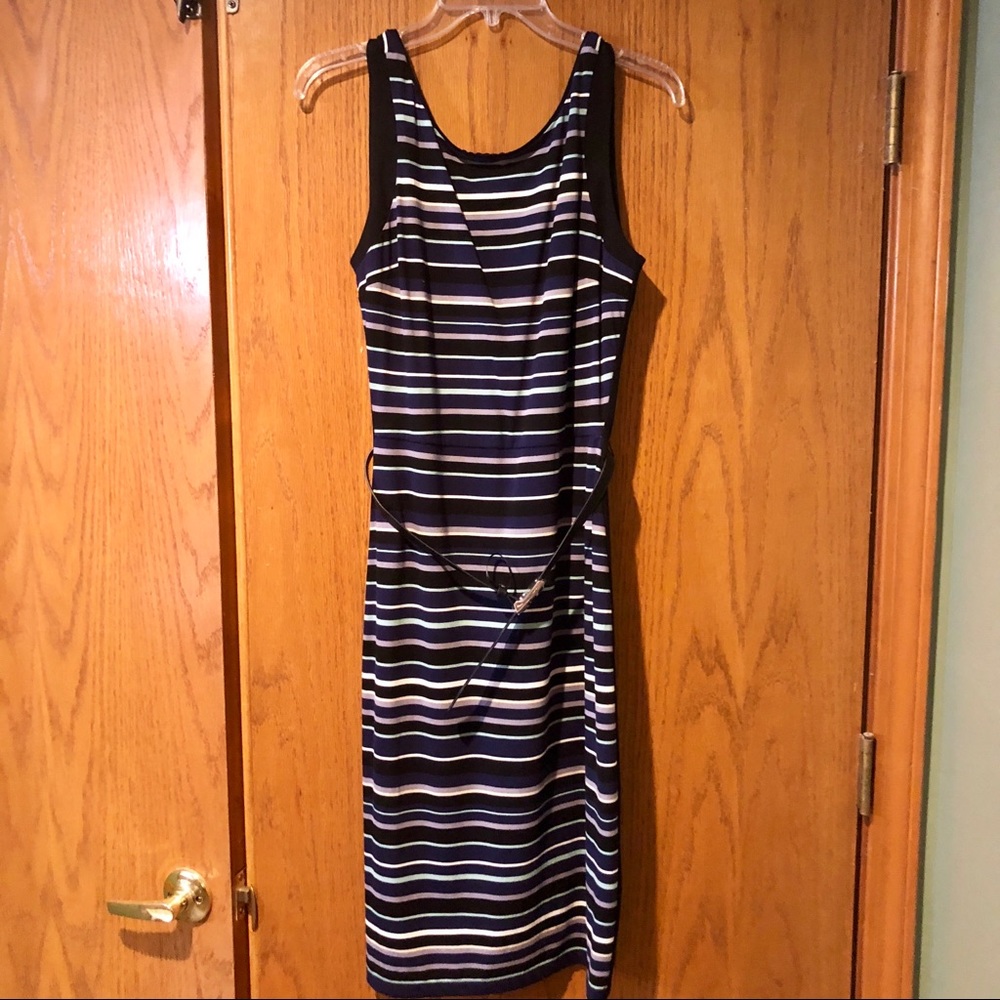 White House Black Market Striped dress with belt